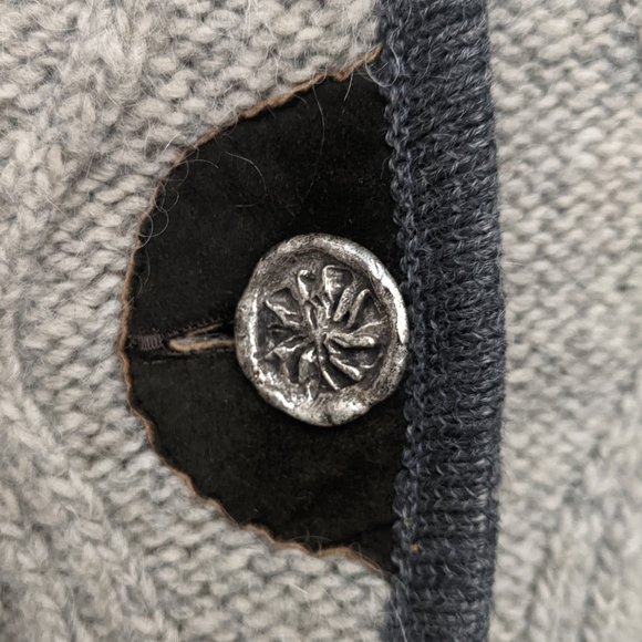 Stapf Boiled Mohair Wool Cable Knit Gray Button Front Cardigan Size 36 Small - Picture 2 of 6